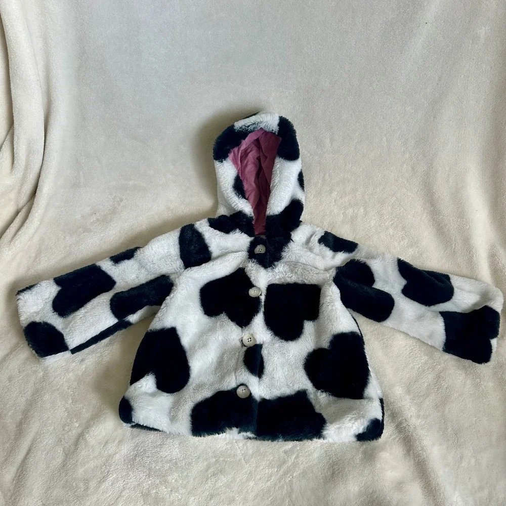 First‎ Impressions Toddler Faux Fur Cow Heart Print Hooded Jacket 2T Macy's